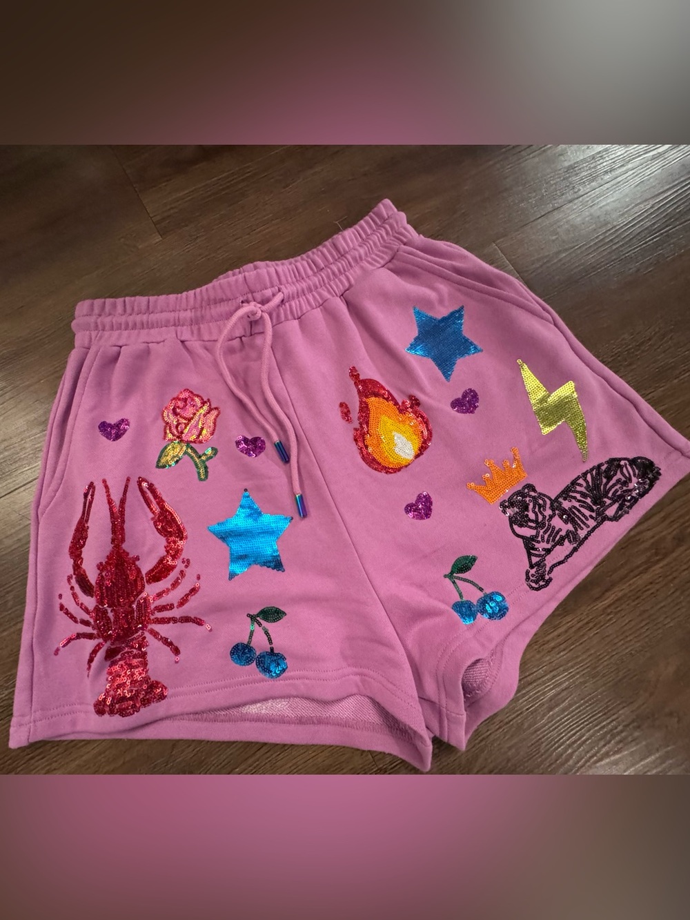 QUEEN OF SPARKLES Pink Sequin Patch Shorts